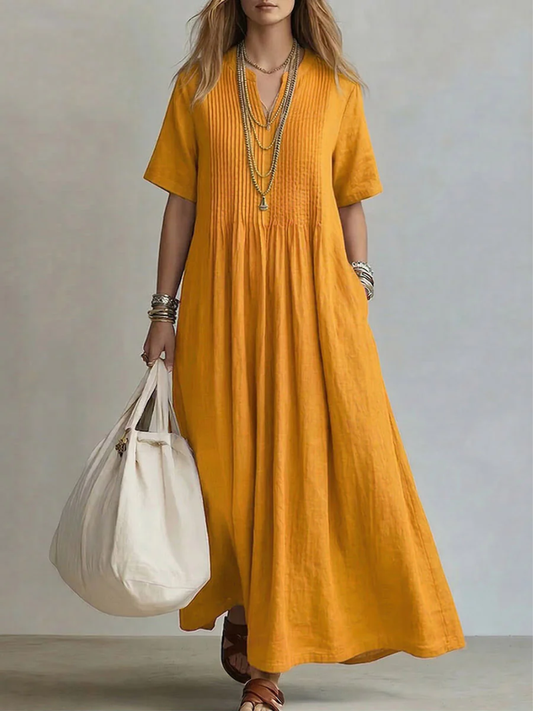 Diletta | Vestido Plisado Amarillo Azafrán