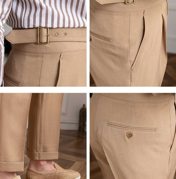 Pantalón "Monza" Gurkha de Pierna Recta con Pliegue
