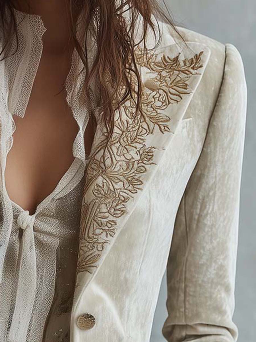 Constance | Blazer Marfil Bordado Estilo Sastre