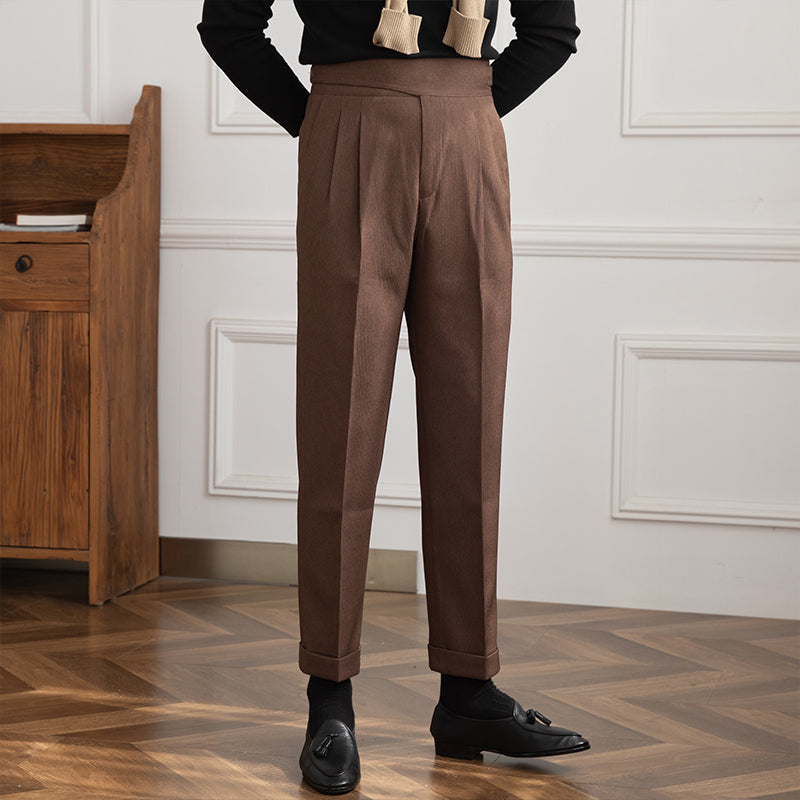 Pantalón "Moneglia" Acanalado con Pliegue, Corte Recto