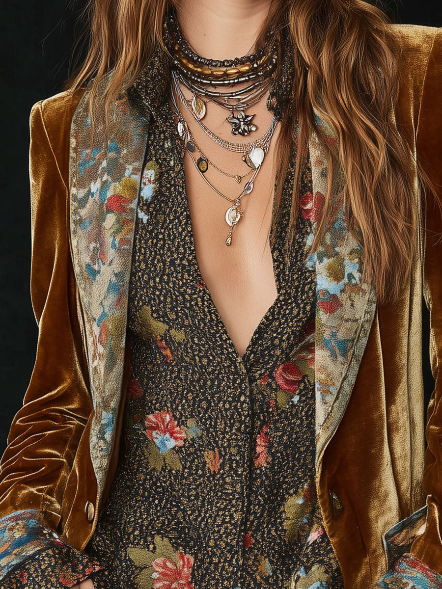 Marcelline | Blazer Patchwork con Estampado Floral Vintage