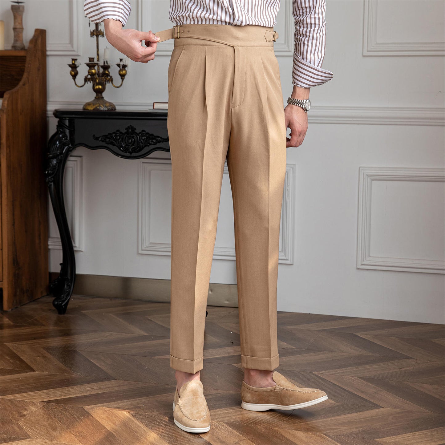 Pantalón "Monza" Gurkha de Pierna Recta con Pliegue