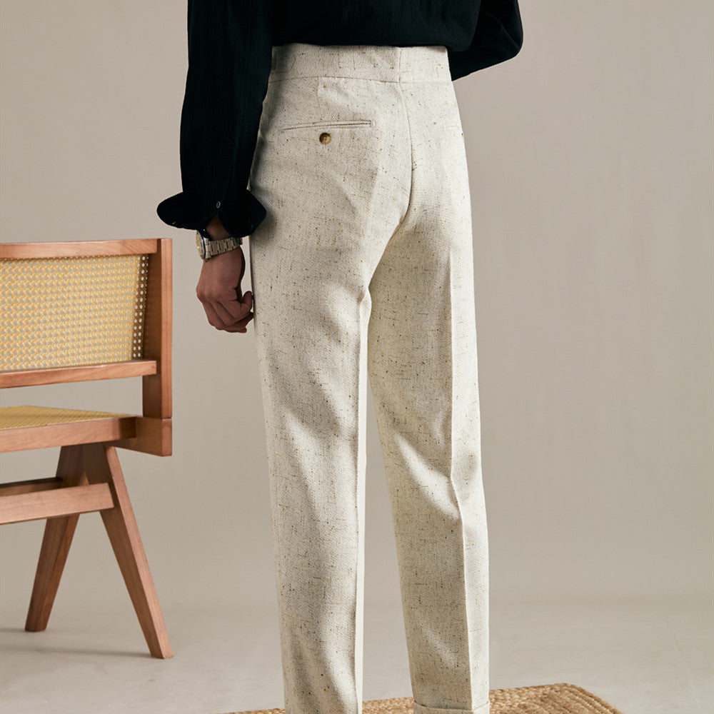 Pantalón "Brunello" de Lino con Doble Pliegue, Corte Recto