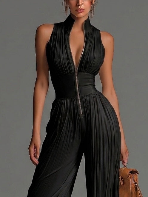 Jumpsuit Negro Sin Mangas con Escote en V