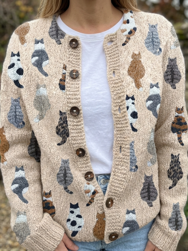 Charlotte | Cárdigan Calientito Estampado de Gatos