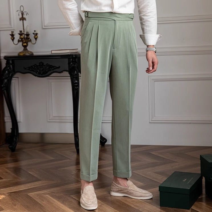 Pantalón "Portovenere" Gurkha con Botón y Pliegue
