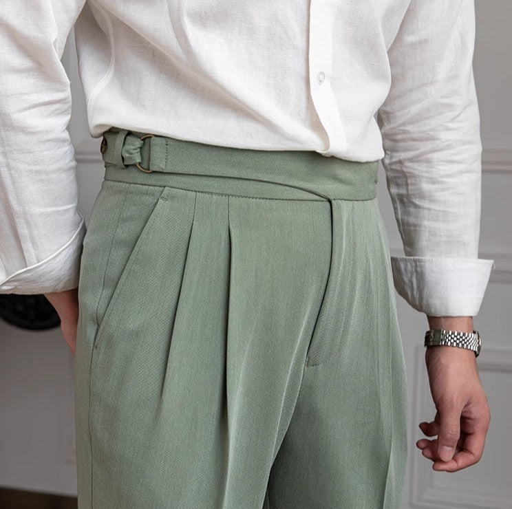 Pantalón "Portovenere" Gurkha con Botón y Pliegue