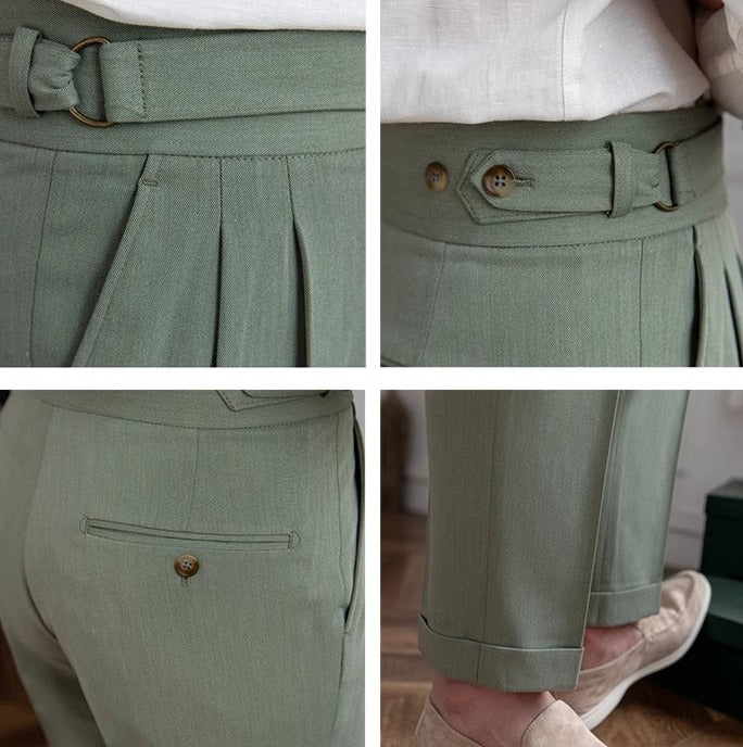 Pantalón "Portovenere" Gurkha con Botón y Pliegue