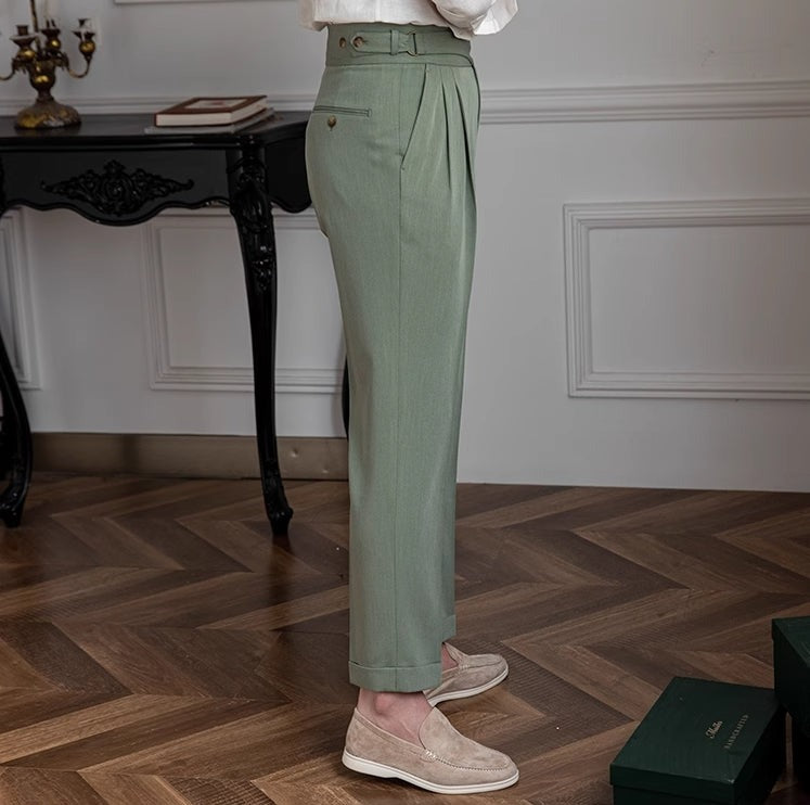 Pantalón "Portovenere" Gurkha con Botón y Pliegue
