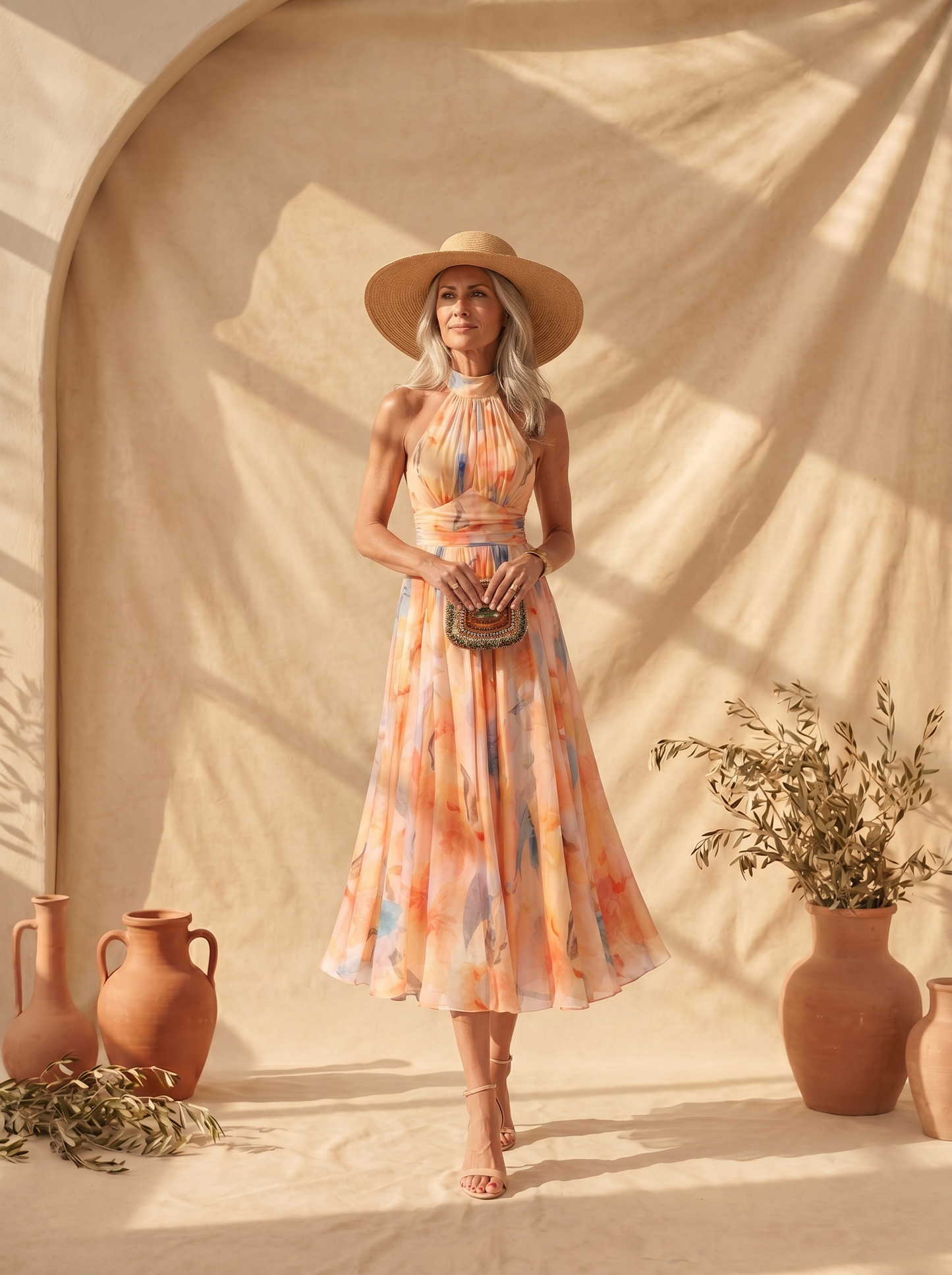 Aurora | Halter Neck Watercolour Print Dress