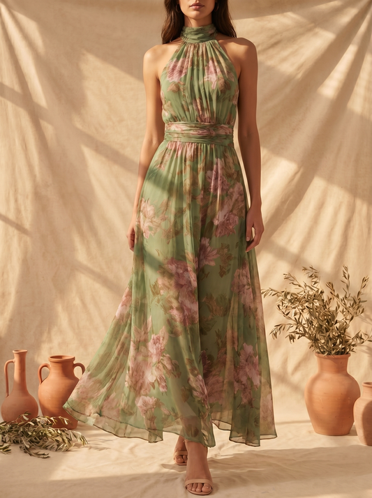 Livia | Vestido Largo Floral Halter Elegante