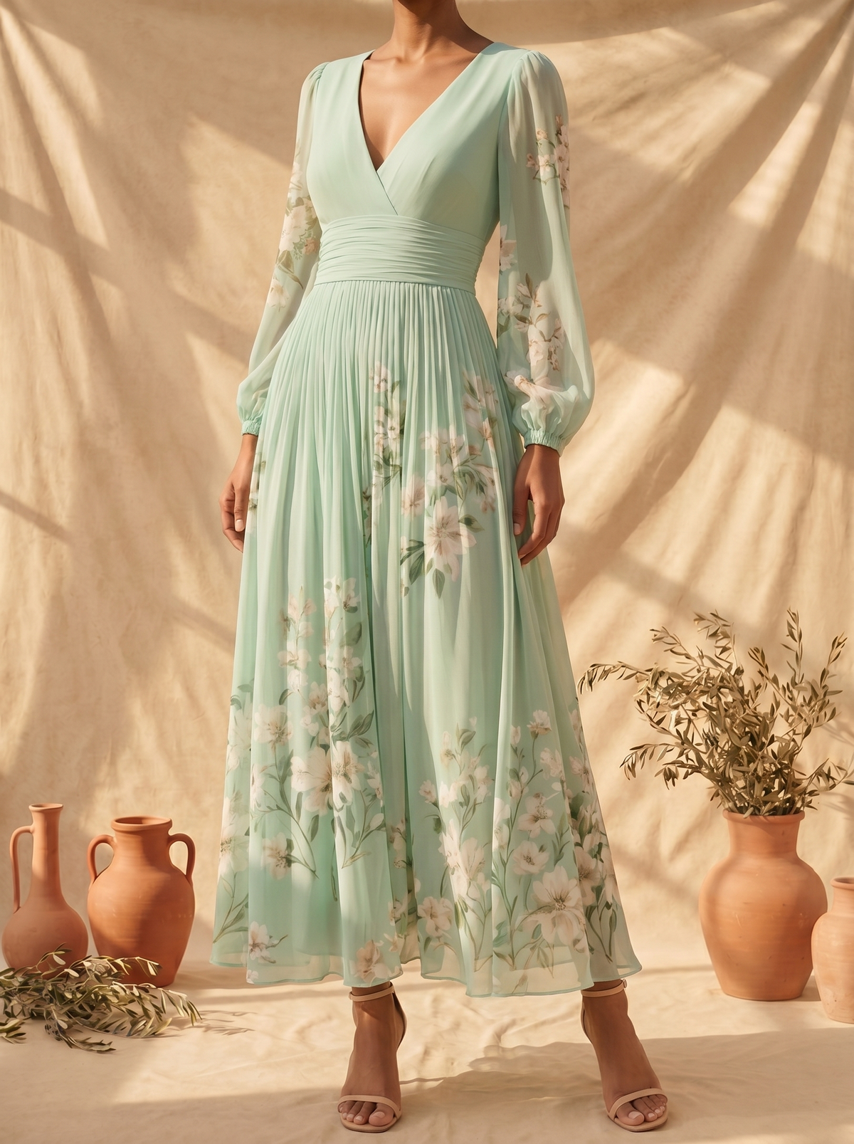 Celia | Vestido Midi Floral Verde Claro