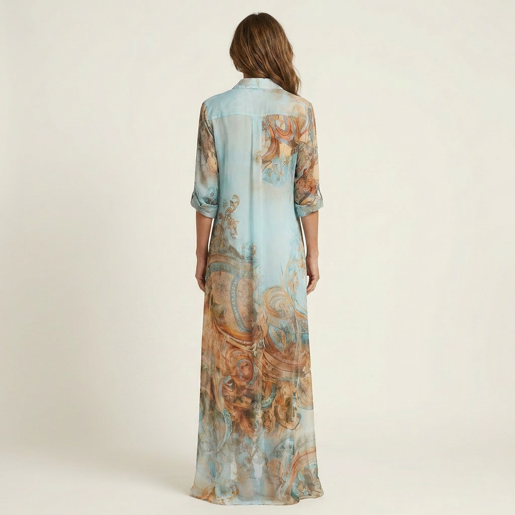 AliceLeon™ | Vestido Camisero Maxi de Seda