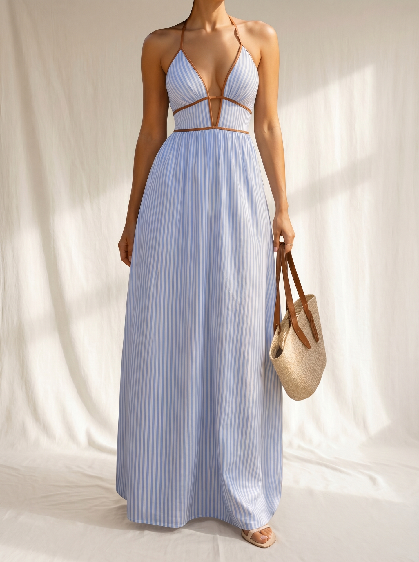 Lauren | Striped Long Dress with Cut-Out Neckline