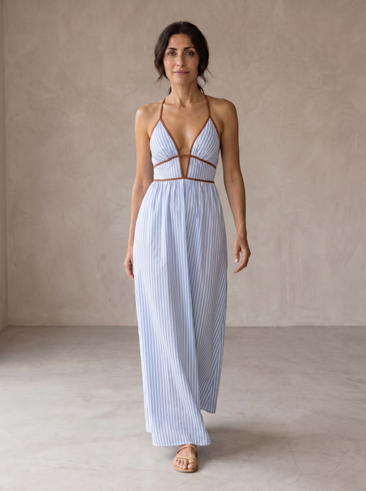 Lauren | Striped Long Dress with Cut-Out Neckline