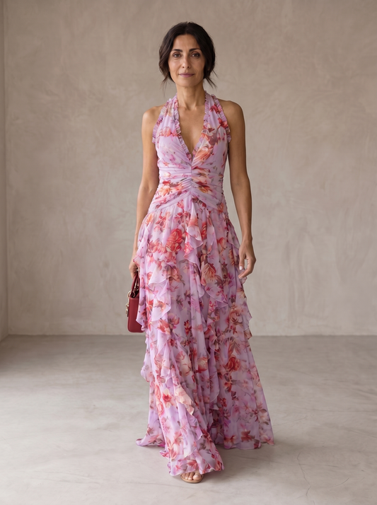 Rosalind | Romantic Rose Cascade Dress with Sweetheart Neckline
