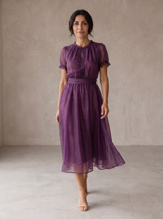 Florence | Maxi Dress with Sweetheart Neckline and Chiffon Lace Trim