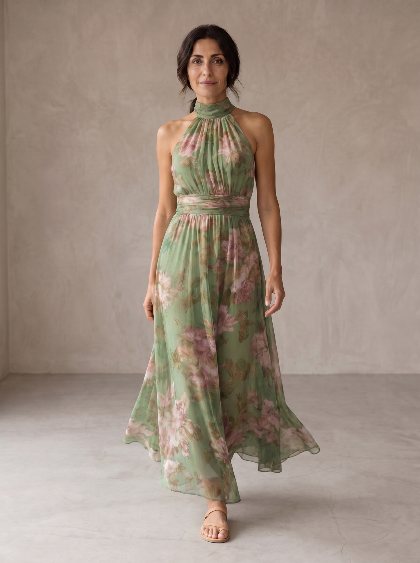 Livia | Elegant Floral Halter Maxi Dress