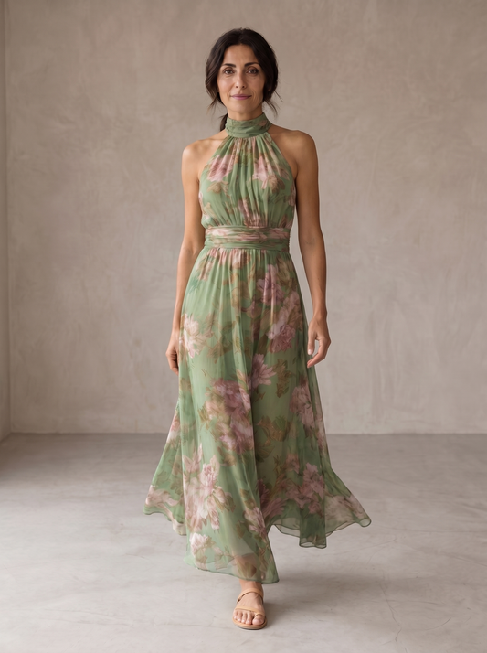Livia | Elegant Floral Halter Maxi Dress