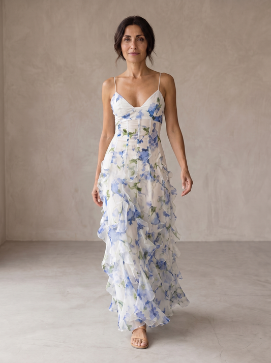 Iris | Floral Midi Dress with Ruching