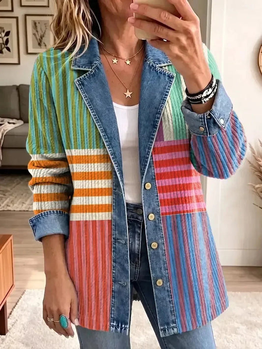 Marisol | Chamarra Retro Artística con Estampado Geométrico