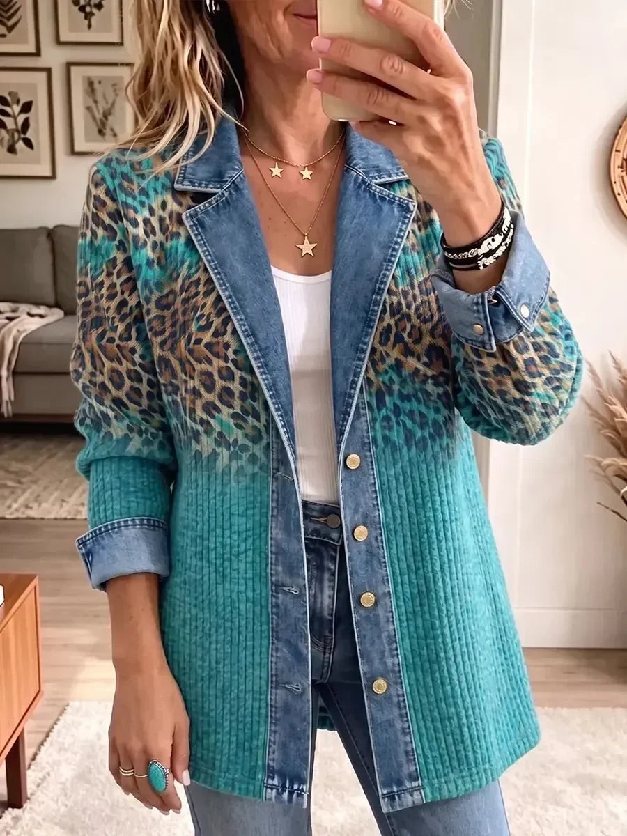 Verónica | Chamarra de Mezclilla Vintage Elegante con Estampado de Leopardo
