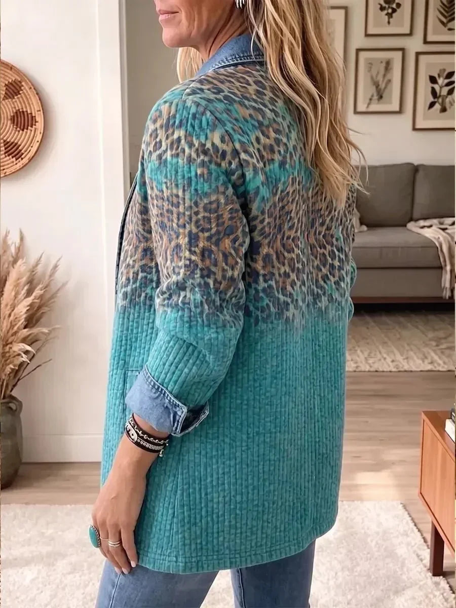 Verónica | Chamarra de Mezclilla Vintage Elegante con Estampado de Leopardo