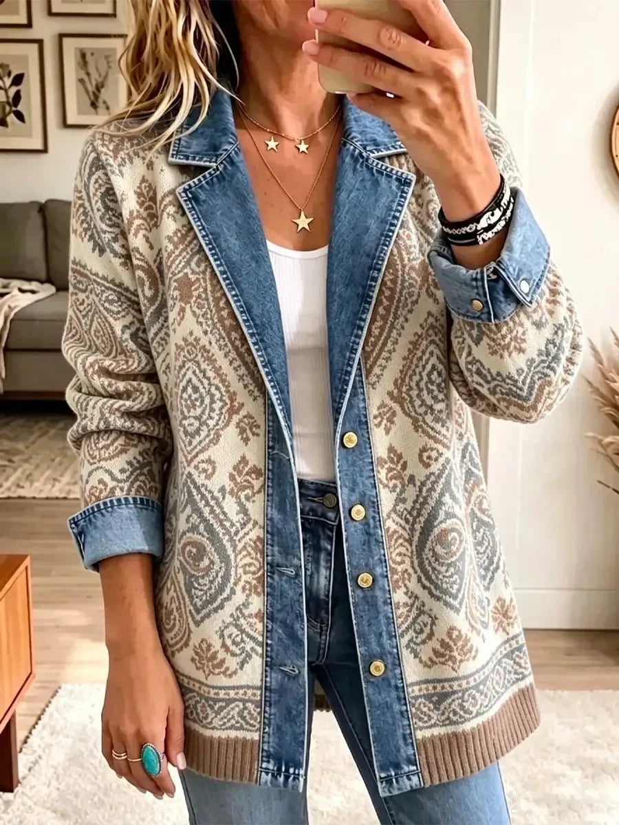 Irma | Chamarra de Mezclilla Retro Étnica Patchwork