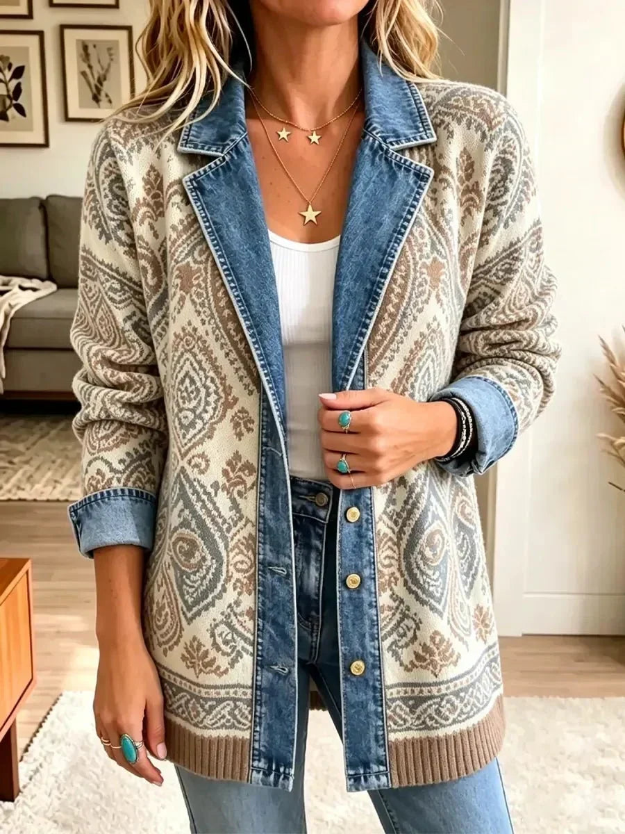 Irma | Chamarra de Mezclilla Retro Étnica Patchwork
