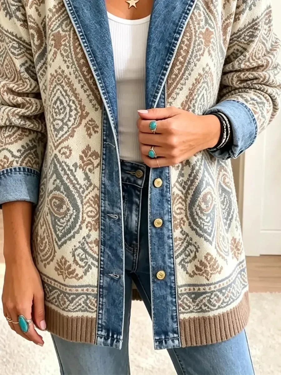 Irma | Chamarra de Mezclilla Retro Étnica Patchwork