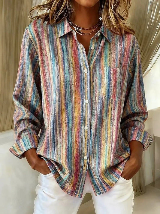 Lourdes | Blusa Vintage a Rayas Multicolor con Botones