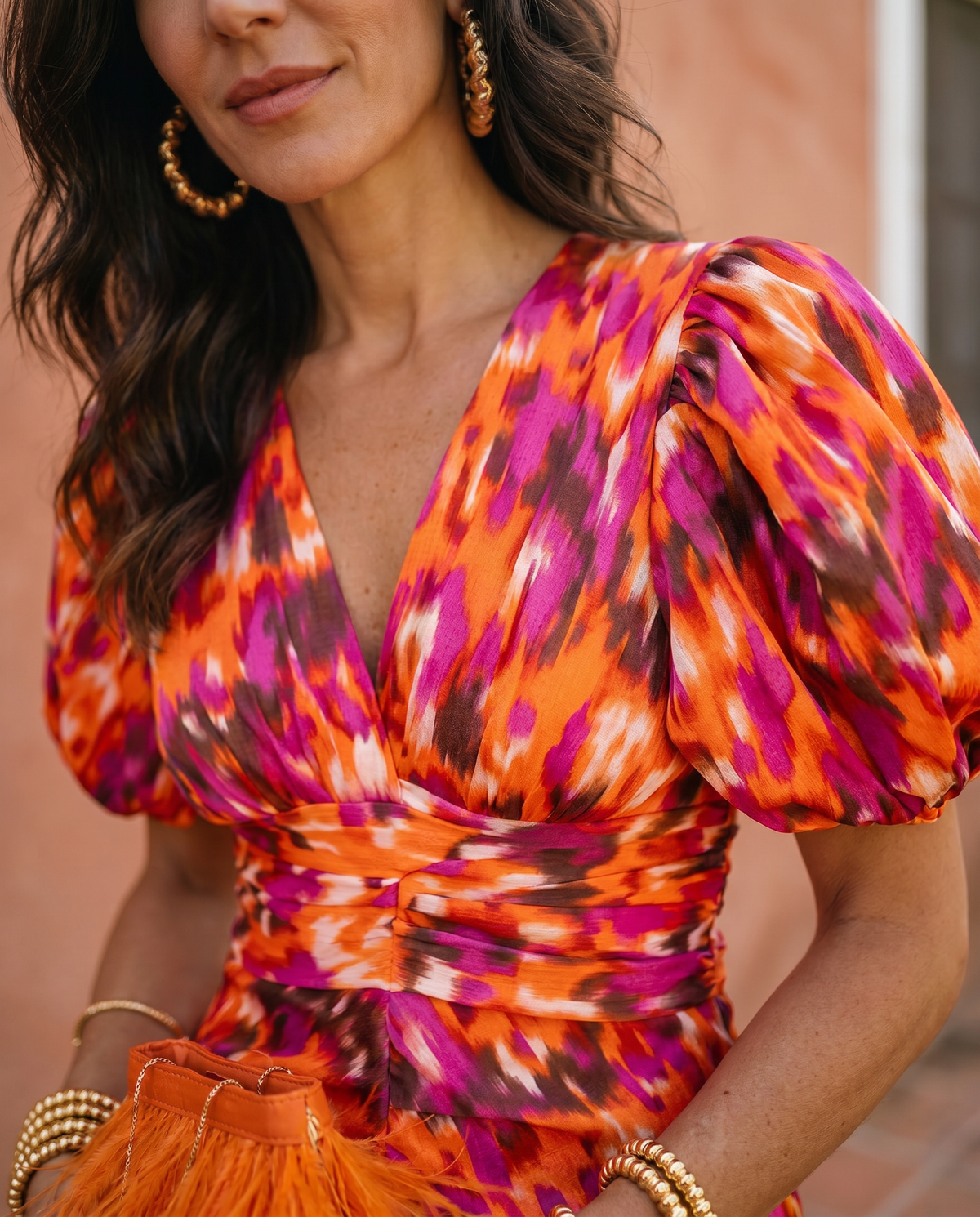 Carla | Vestido Midi de Mujer Floral con Mangas Abullonadas