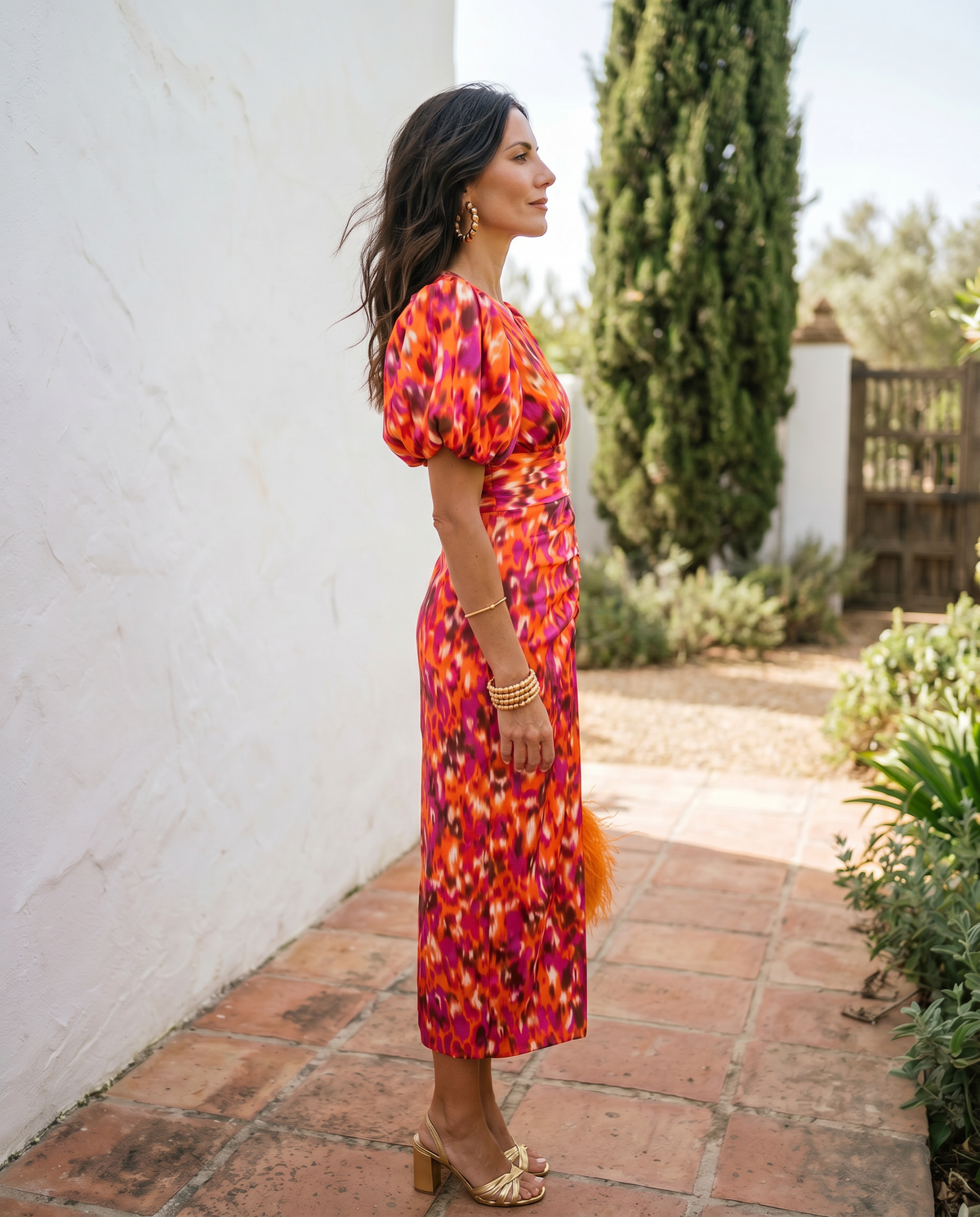 Carla | Vestido Midi de Mujer Floral con Mangas Abullonadas