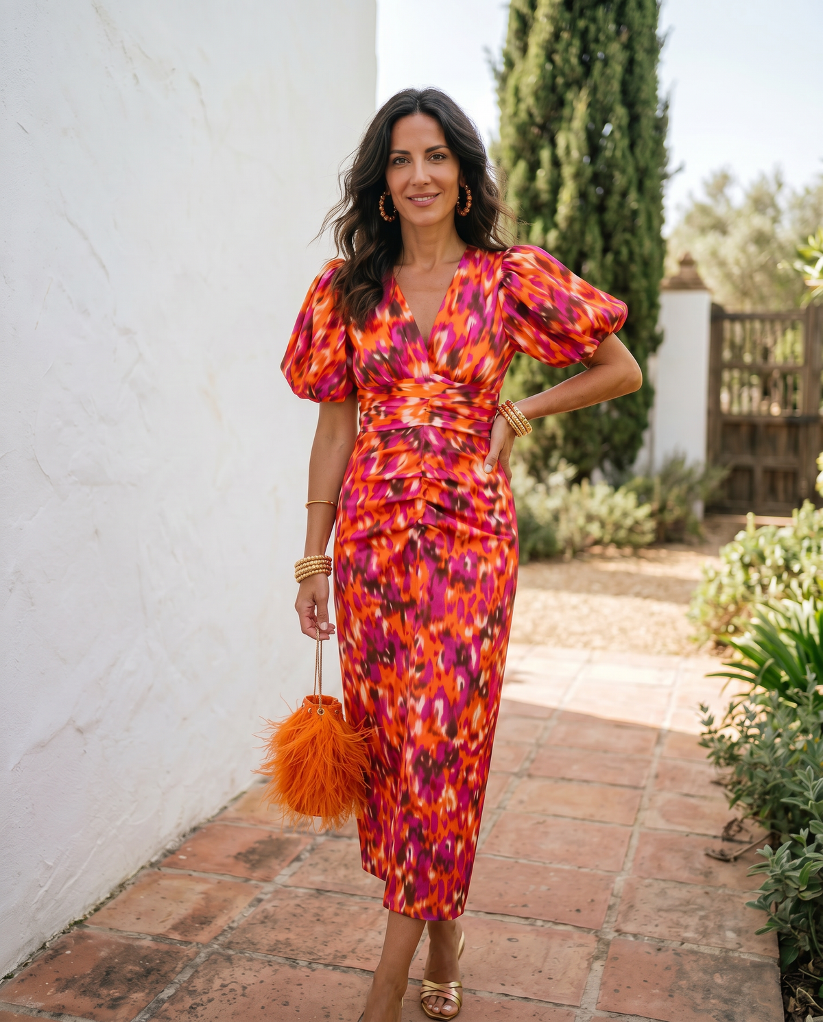 Carla | Vestido Midi de Mujer Floral con Mangas Abullonadas