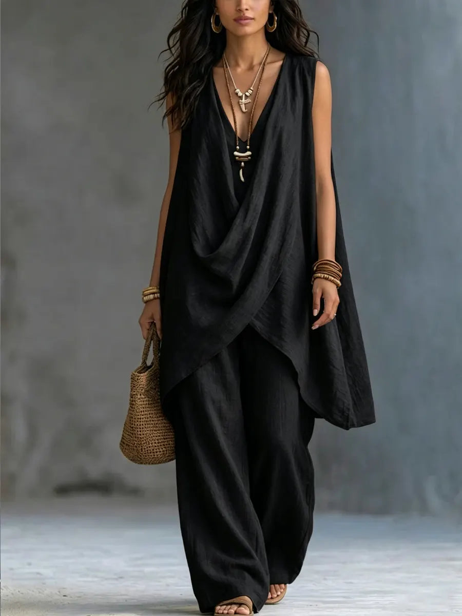 Conjunto Holgado de Algodón y Lino Estilo Bohemio para Mujer