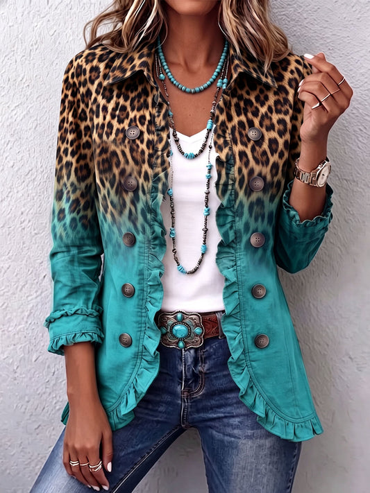 Mercedes | Chamarra Blazer Leopardo Degradado con Volantes