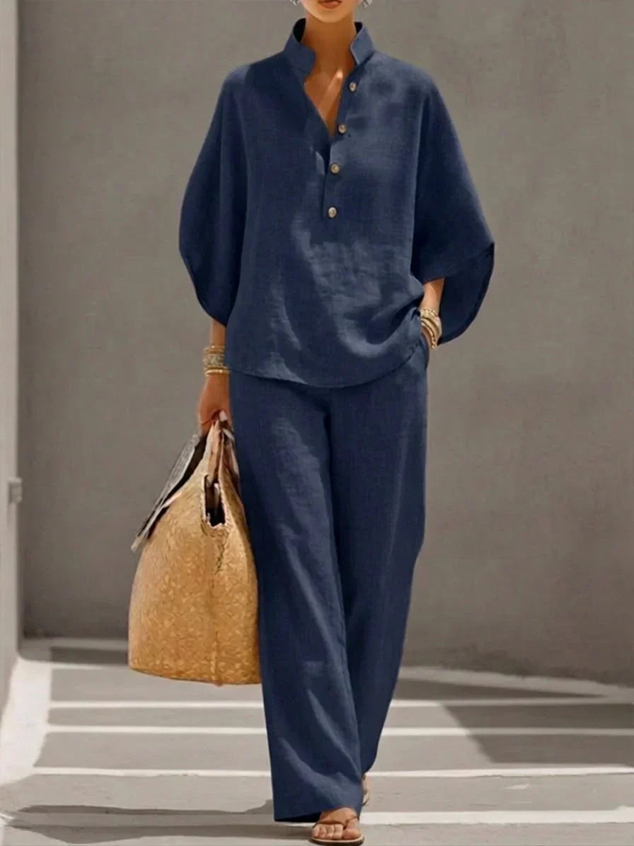 Maribel | Conjunto con Mangas Murciélago y Pantalón Ancho