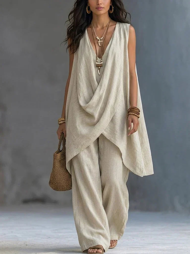 Conjunto Holgado de Algodón y Lino Estilo Bohemio para Mujer
