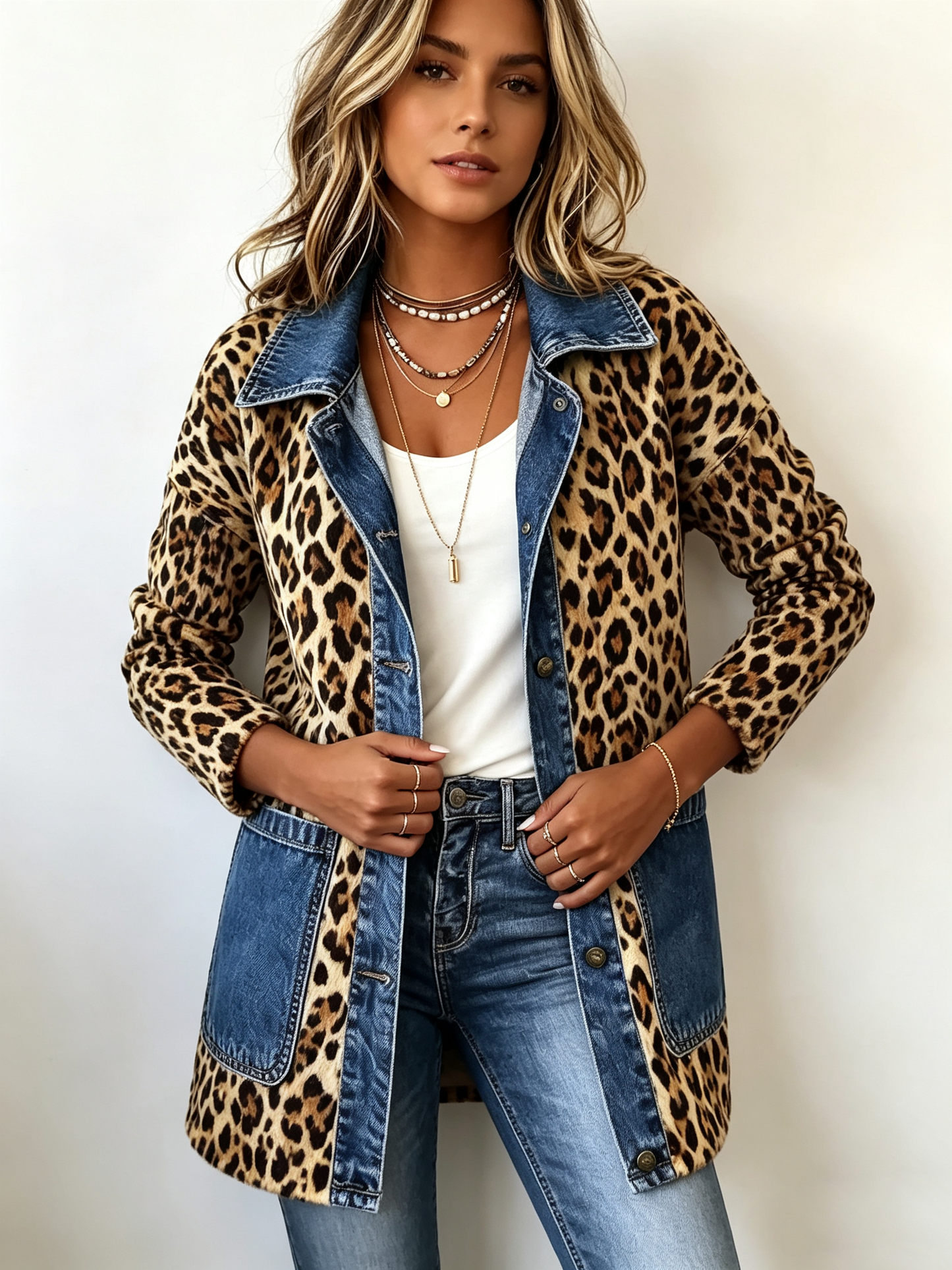 Lorena | Chamarra Larga de Leopardo con Mezclilla