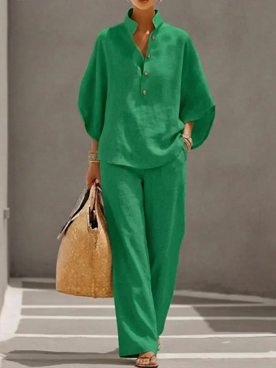 Maribel | Conjunto con Mangas Murciélago y Pantalón Ancho