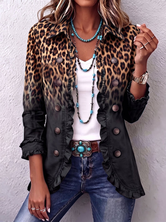 Sabina | Chamarra Blazer Leopardo Negro con Volantes