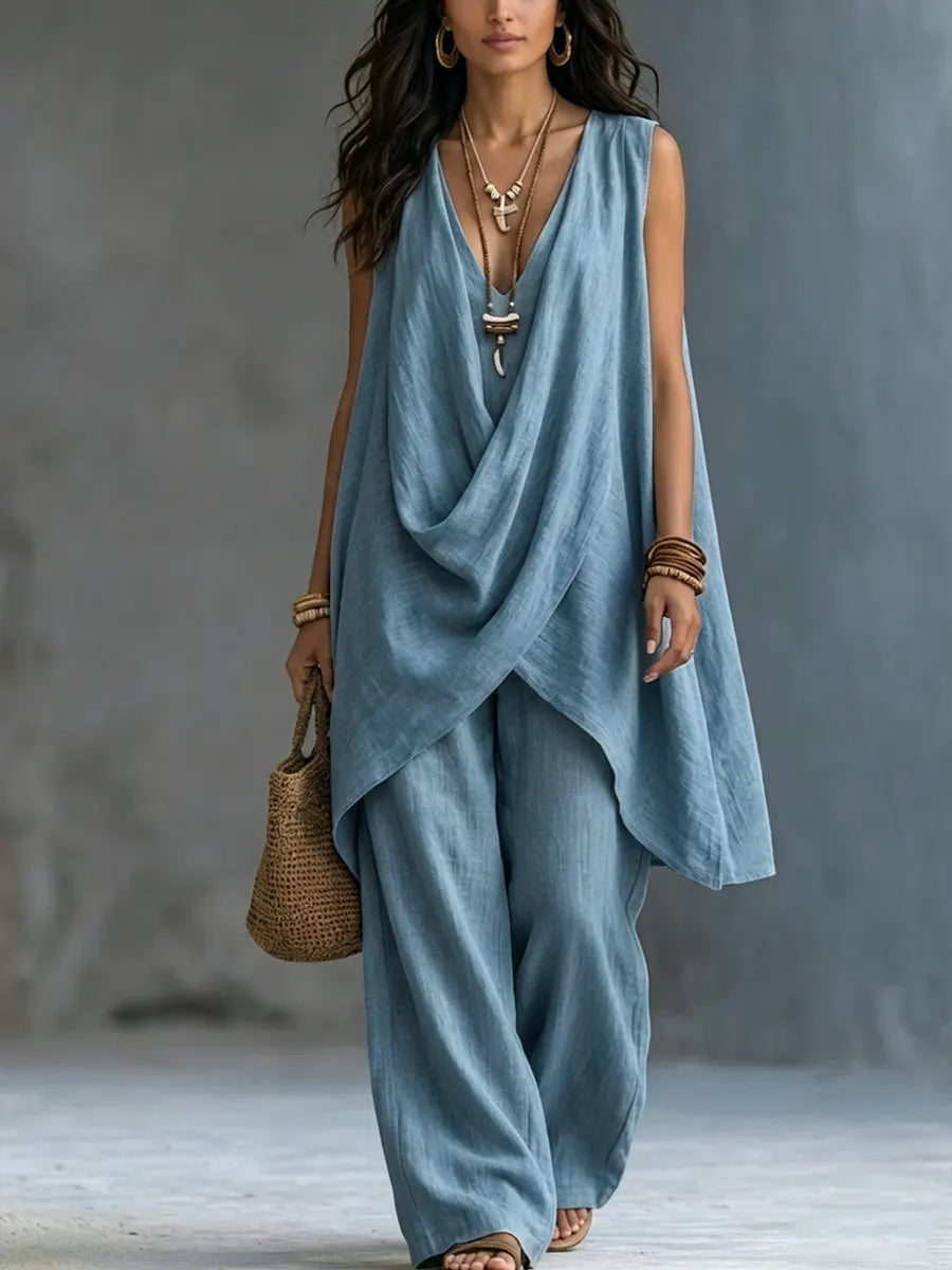 Conjunto Holgado de Algodón y Lino Estilo Bohemio para Mujer