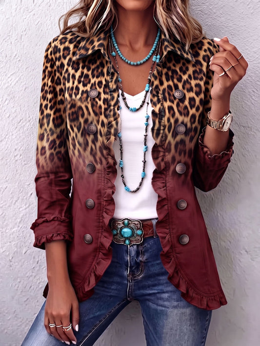 Tomasa | Chamarra Blazer Leopardo Vino con Volantes
