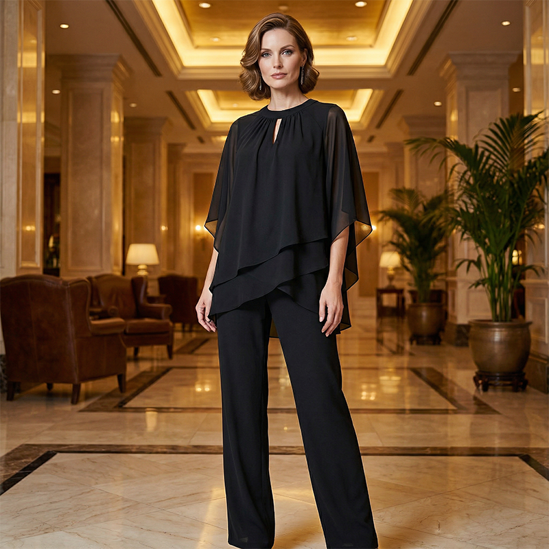 Jeannine | Conjunto de Blusa Camisera Asimétrica en Capas y Pantalón Amplio