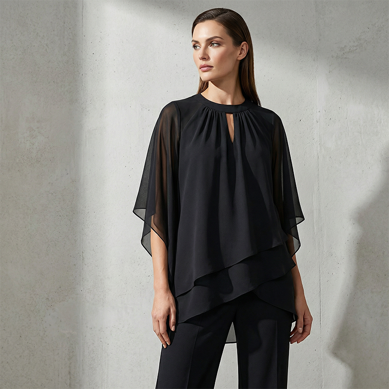 Jeannine | Conjunto de Blusa Camisera Asimétrica en Capas y Pantalón Amplio