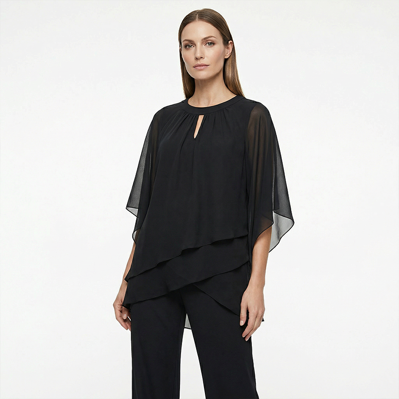 Jeannine | Conjunto de Blusa Camisera Asimétrica en Capas y Pantalón Amplio