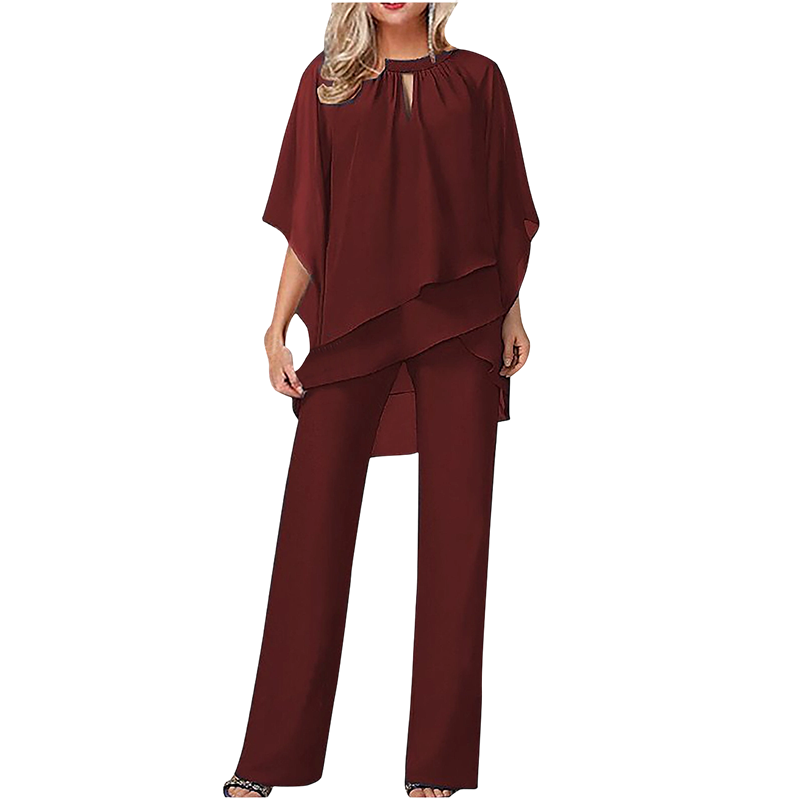 Jeannine | Conjunto de Blusa Camisera Asimétrica en Capas y Pantalón Amplio