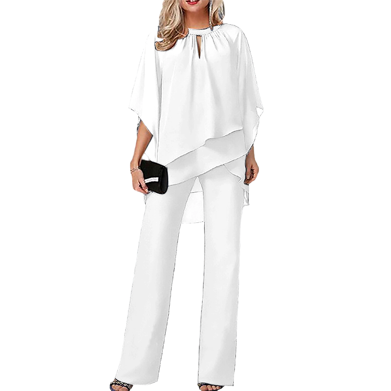 Jeannine | Conjunto de Blusa Camisera Asimétrica en Capas y Pantalón Amplio