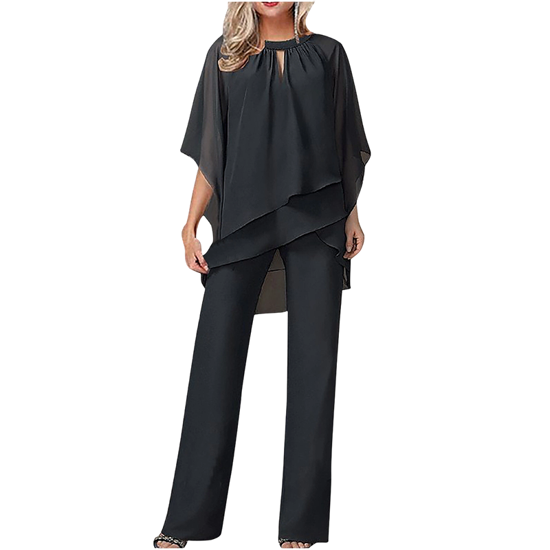 Jeannine | Conjunto de Blusa Camisera Asimétrica en Capas y Pantalón Amplio