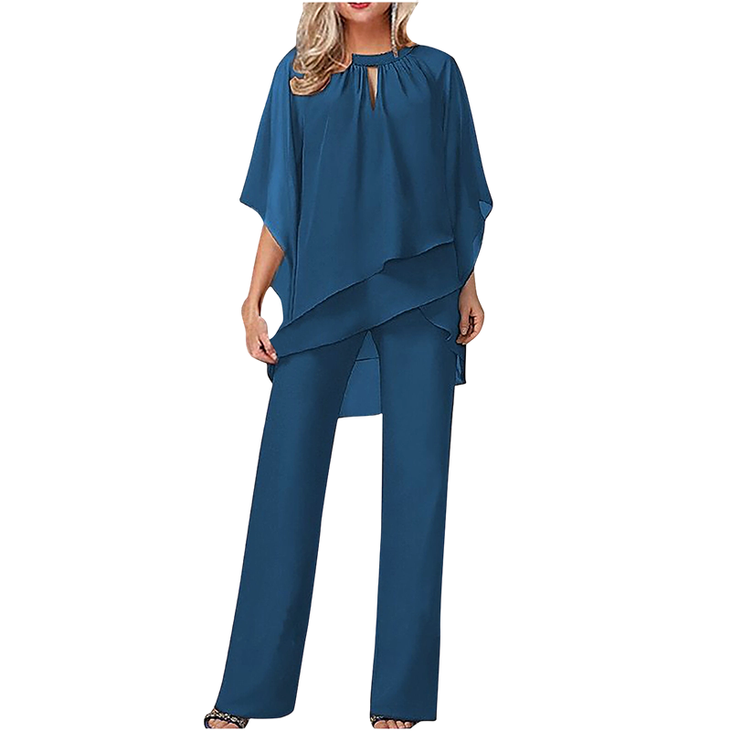 Jeannine | Conjunto de Blusa Camisera Asimétrica en Capas y Pantalón Amplio